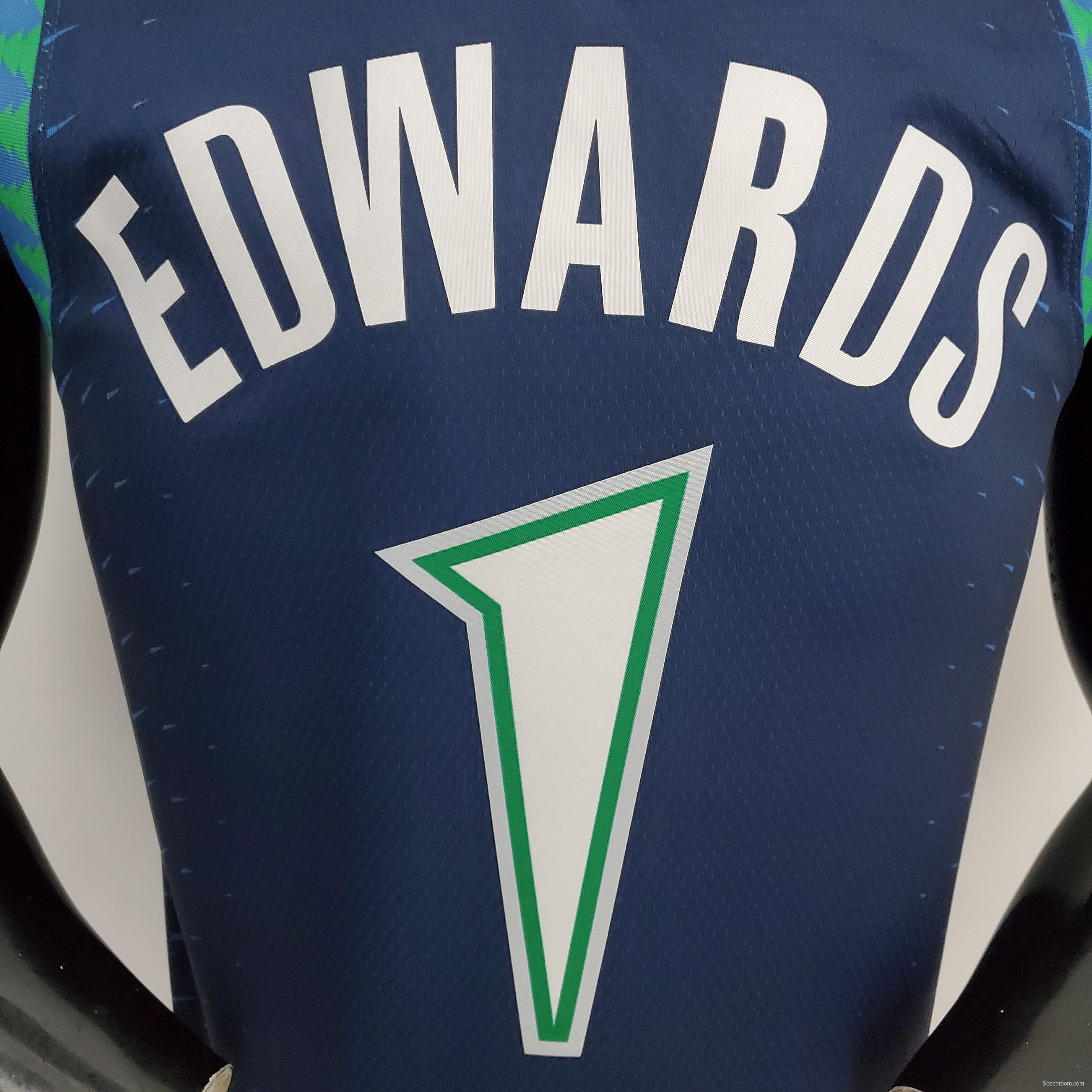 75th Anniversary 2202 Season EDWARDS#1 Minnesota Timberwolves City Edition Blue NBA Jersey