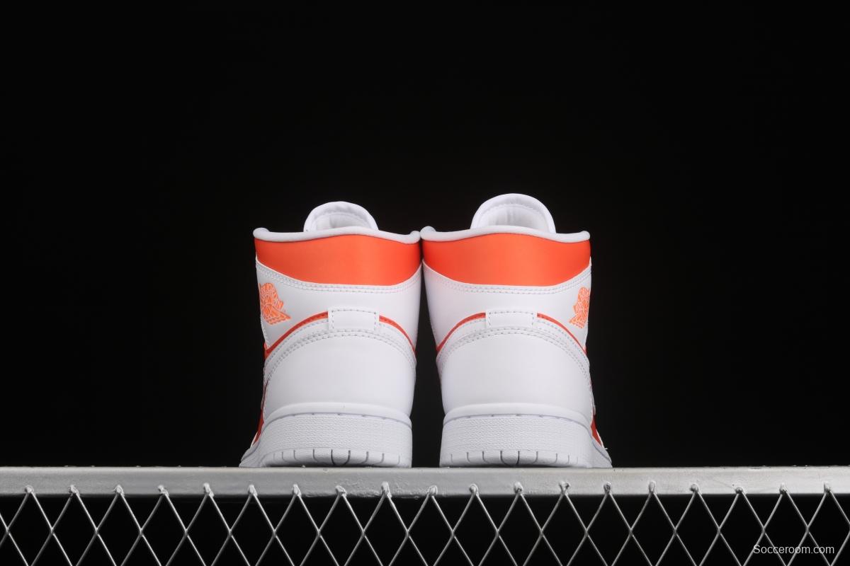 Air Jordan 1 Mid White Orange Zhongbang Basketball shoes CZ0774-800