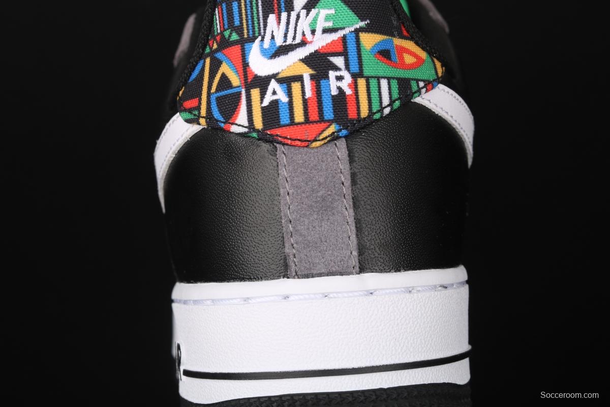 NIKE Air Force 1x07 Low black and white embroidered low-top casual board shoes DC1483-001