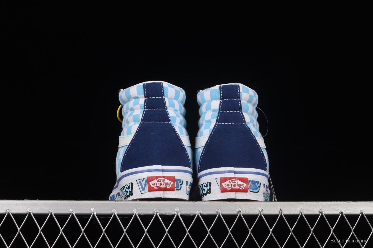 Vans SK8 Hi 38 DX Anaheim blue and white checkered high-top casual board shoes VN0A5KRIA5I