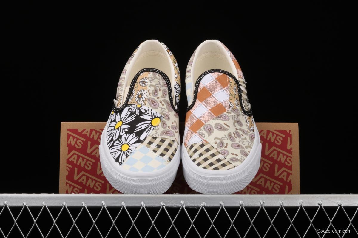 Vans Slip On retro limited white cashew flower splicing asymmetrical chessboard low upper board shoes VN0A5A084201