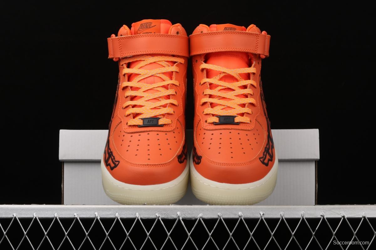 NIKE Air Force 1 Mid'07 Skeleton QS Halloween orange luminous skeleton limited casual board shoes CU8067-801