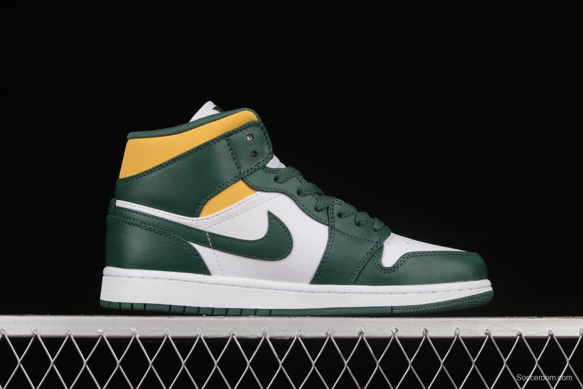 Air Jordan 1 Mid Green Yellow AJ White Green Yellow Seattle SuperSonics 554724-371