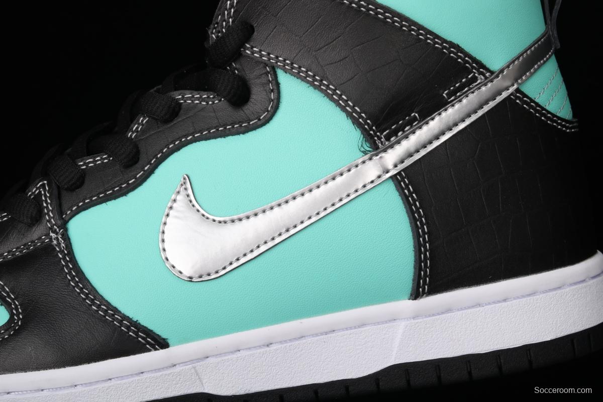 NIKE SB x Diamond DUNK Hi Tiffany joint name ice blue high top casual skateboard shoes 653599-400