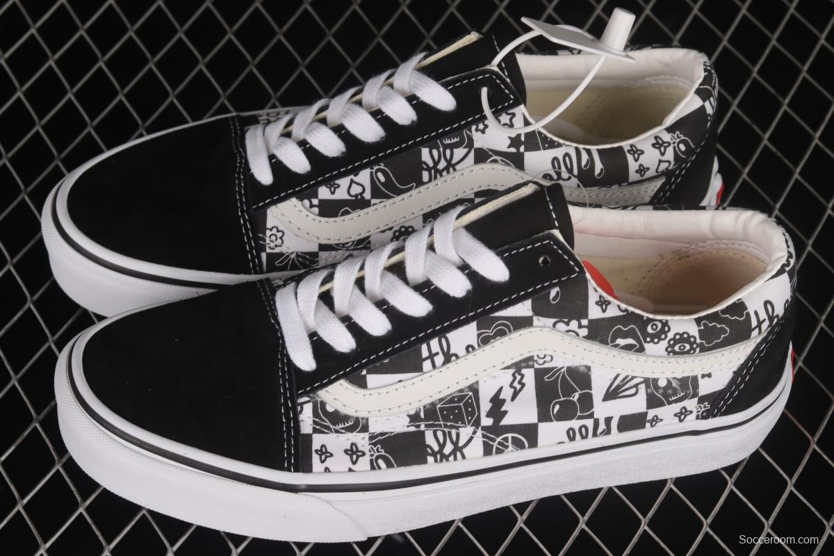 Vans Old Skool timeless classic plaid black and white graffiti print shoes VN0A7Q2J6U6