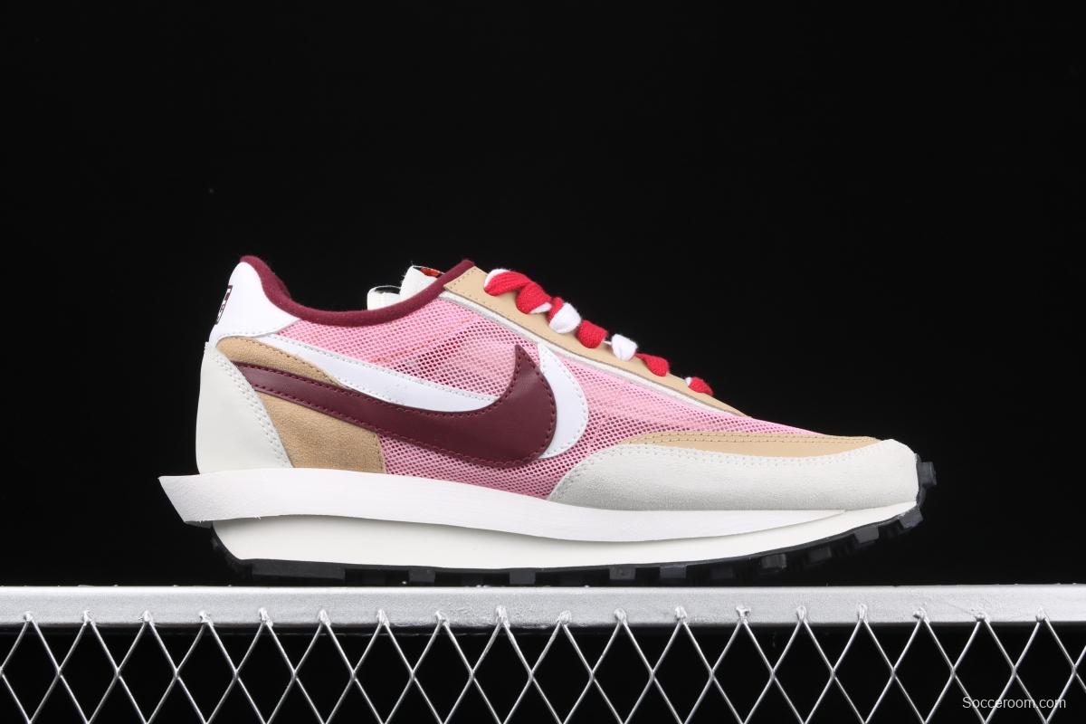 Sacai x NIKE LVD Waffle Daybreak co-signed catwalk style net gauze leather splicing double hook Swoosh running shoes BV0073-700