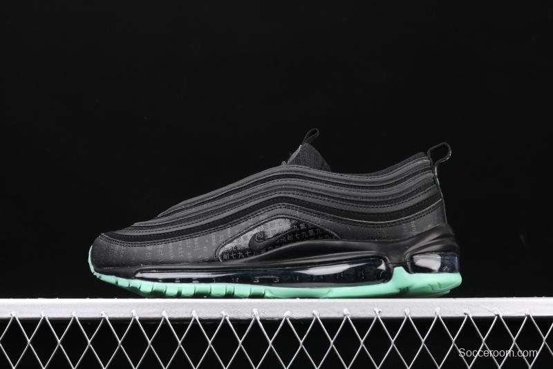 NIKE Air Max 97 GLOW black and green luminous bullet air cushion running shoes 921826-017