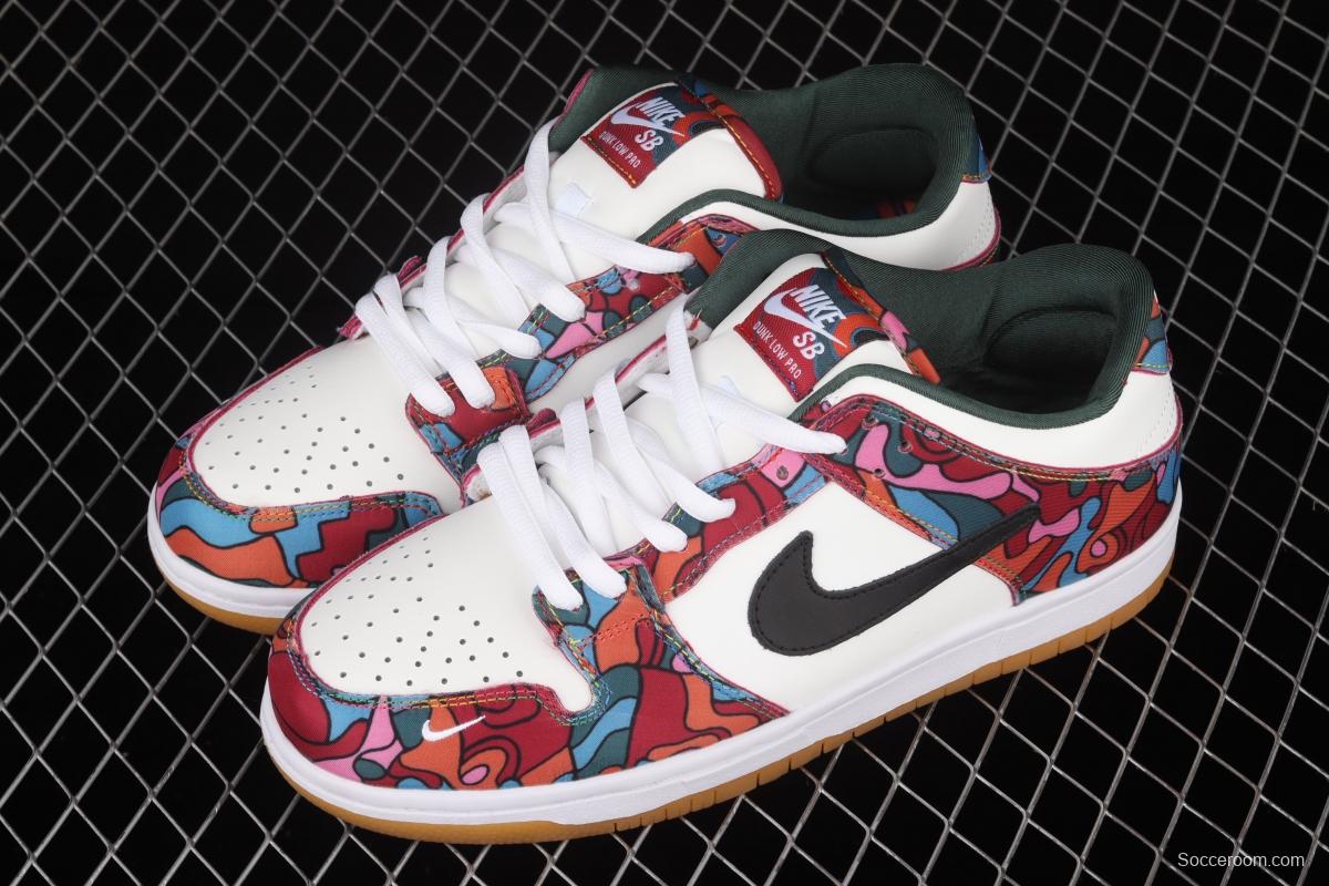 Parra x NIKE DUNK SB Low Pro White, Blue and Red Abstract Art Olympic Slam Dunk Series retro low-side leisure sports skateboard shoes DH7695-600