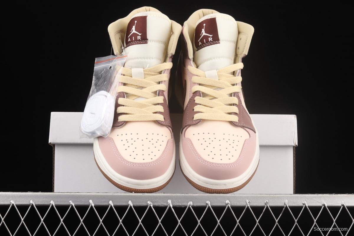 Air Jordan 1 Mid cigarette ash purple red bean Zhongbang basketball shoes DO7440-821