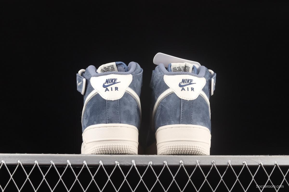 NIKE Air Force 1' 07 Mid dark blue suede 3M reflective mid-finish casual board shoes AA1118-007