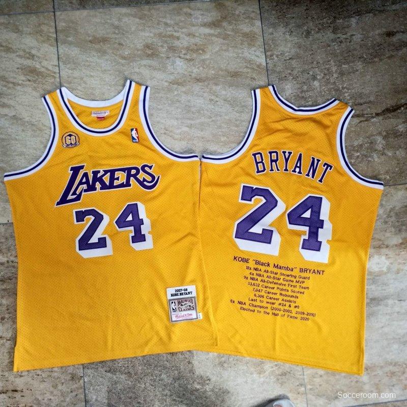 Men's Kobe Bryant Yellow Retro Classic Team Jersey