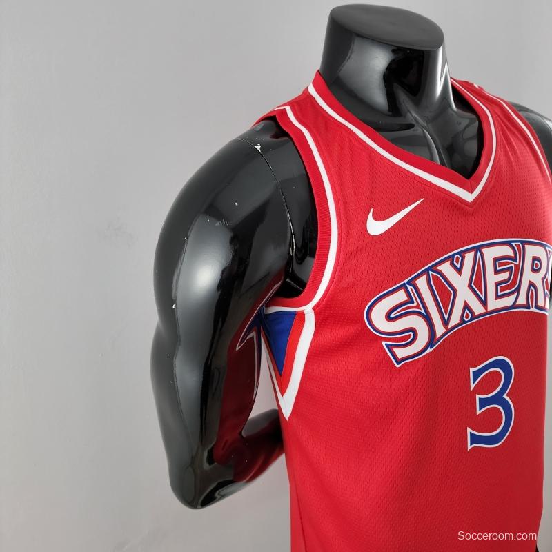 Rookie Philadelphia 76ers Iverson #3 Red NBA Jersey 