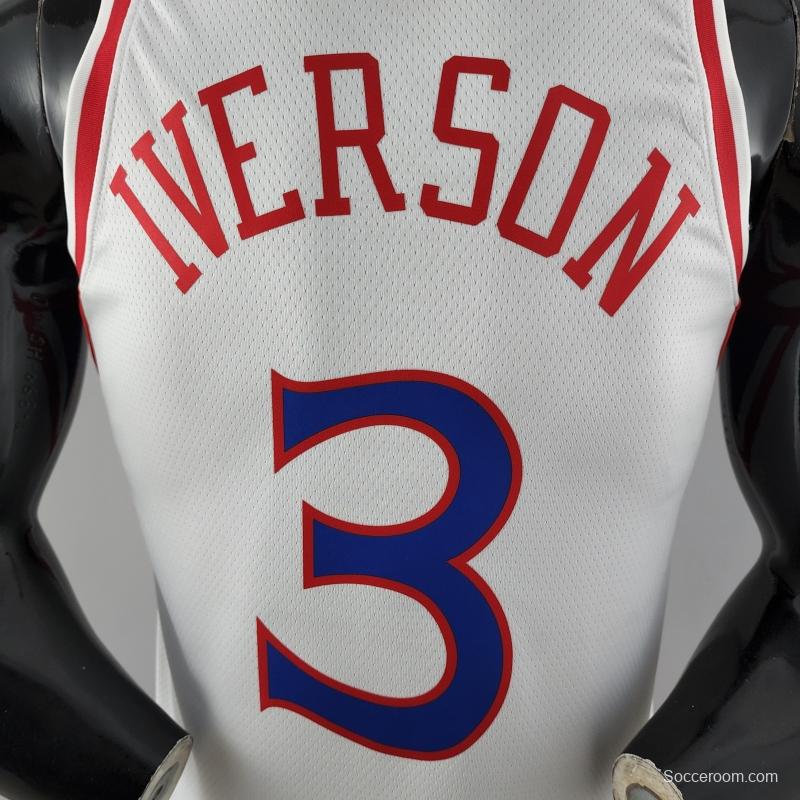 Rookie Philadelphia 76ers Iverson #3 White NBA Jersey 