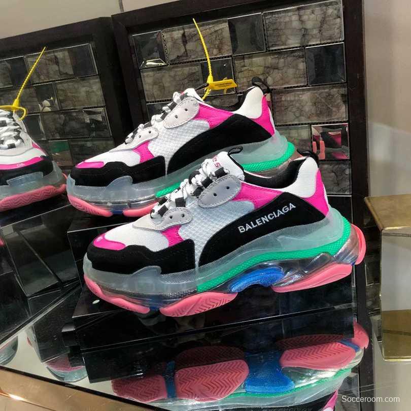 Men/Women Balenciaga Triple S MutiColor Clear Sole Black/Pink Sneaker Item 6380380