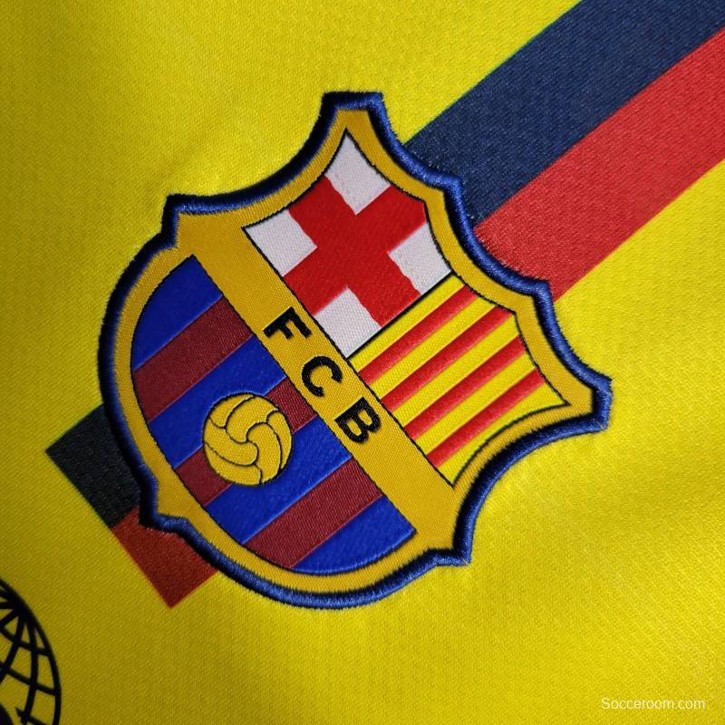 Long Sleeve Retro 08/09 Barcelona Away Yellow Jersey