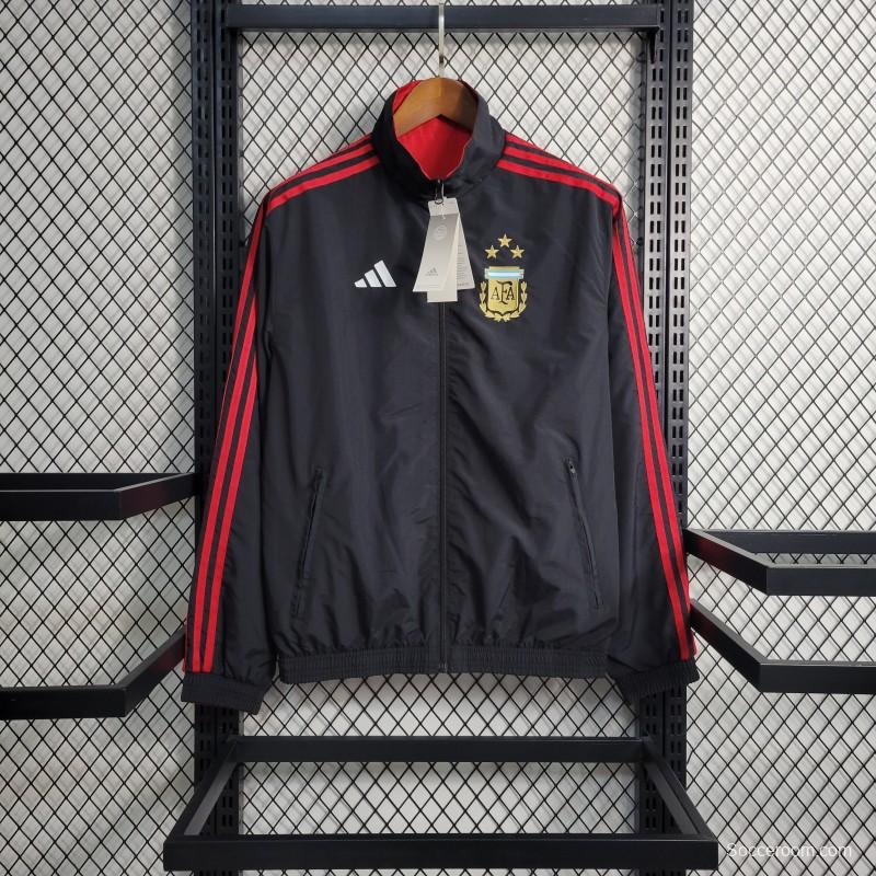 2023 Reversible 3-star Argentina Red/Black Windbreaker