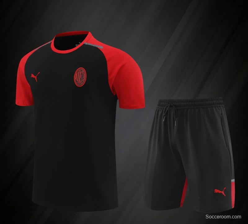 23/24 AC Milan Black/Red Cotton Short Sleeve Jersey+Shorts