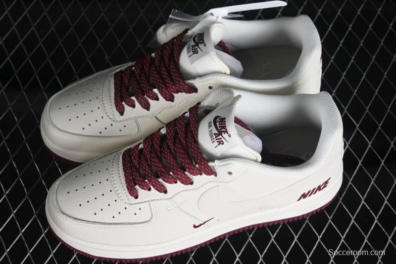 Nike Air Force 1 '07 Low "NIKE" Triple Swoosh Series White Wine Red Classic Casual Sneakers - TV2306-258