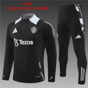 24/25 Kids Manchester United Black Half Zipper Jacket+Long Pants