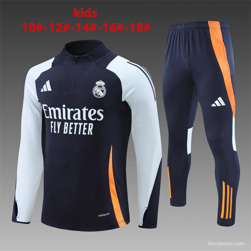24/25 Kids Real Madrid White/Navy Half Zipper Jacket+Long Pants