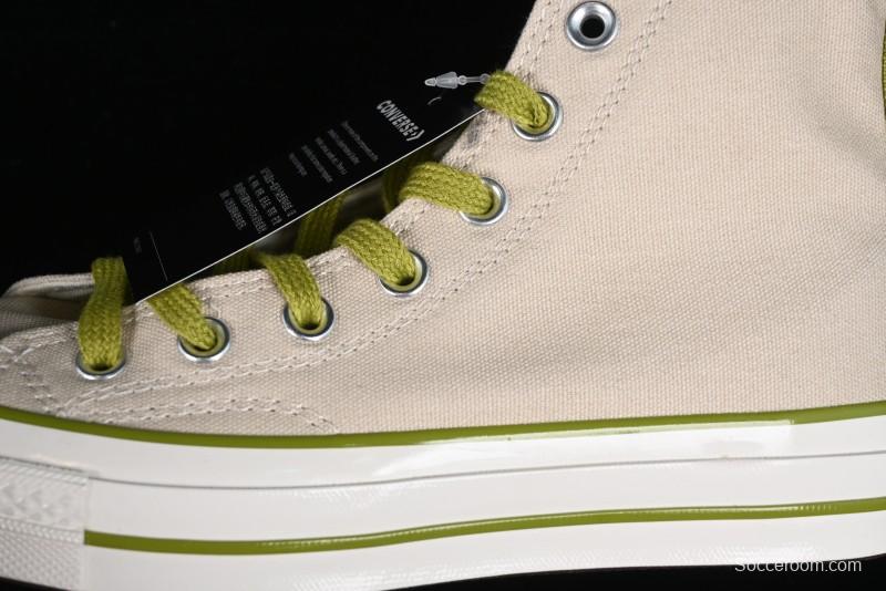 Converse Chuck 70 High Top Casual Canvas Sneakers with Light Beige Upper and Avocado Green Accents - A08530C