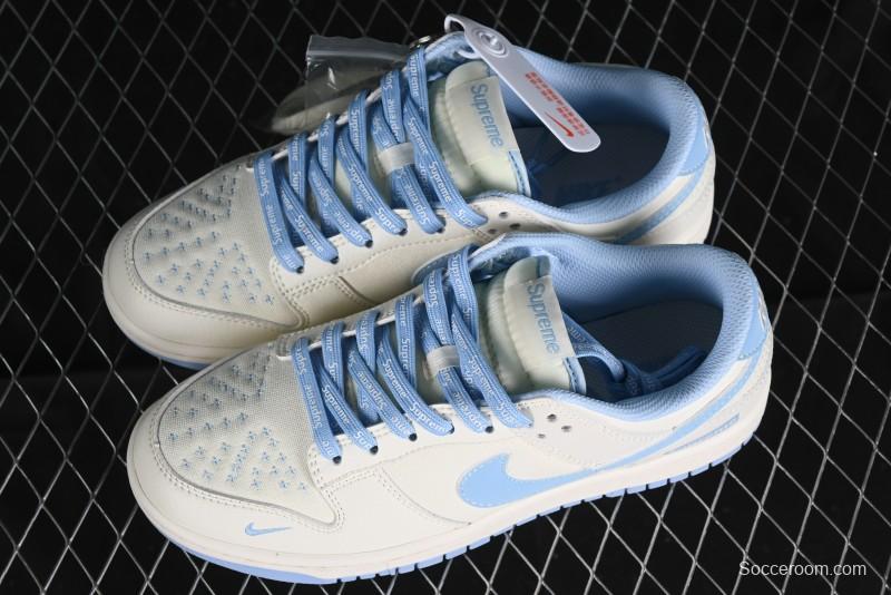 Nike SB Dunk Low Supreme Collaboration - Sky Blue Canvas Anniversary Custom Low-Top Casual Skate Shoes - BB6698-513