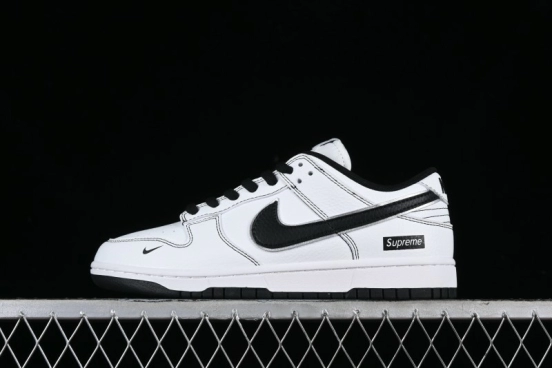Nike Supreme x Nike SB Dunk Low Collaboration - Classic White Black Anniversary High-End Custom Low-Top Casual Skate Shoes - DY1503-100