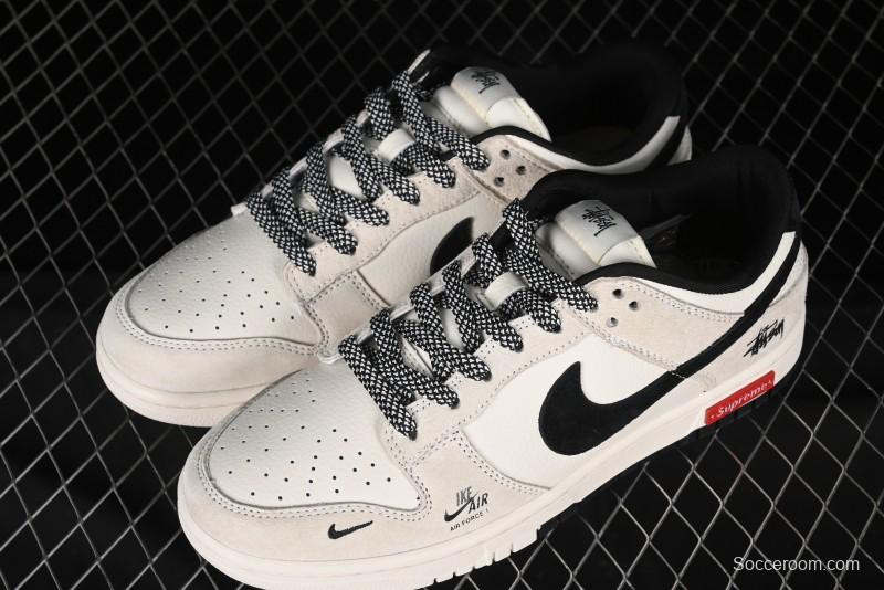 Nike SB Dunk Low x Supreme x Stussy Triple Collaboration Off-White Black Swoosh Anniversary High-End Custom Low-Top Casual Skate Shoes - SJ2068-270