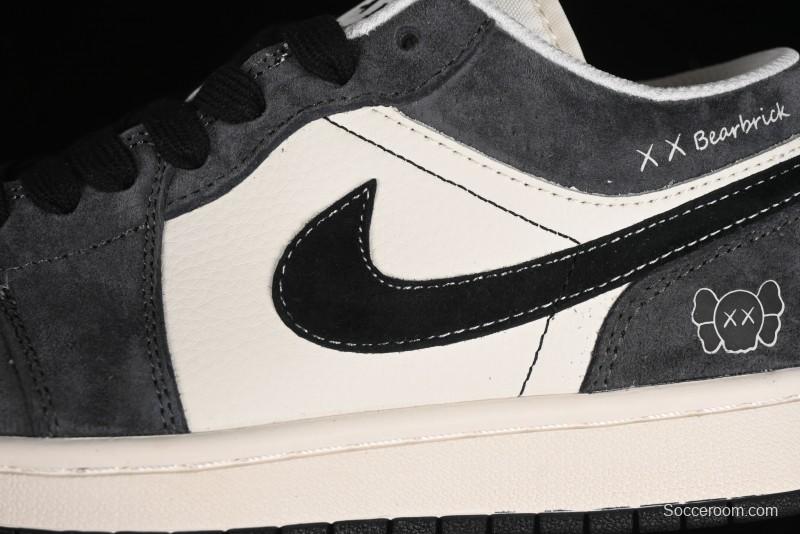Nike Air Jordan 1 Low Retro Basketball Shoes - Black Velvet Pig Collaboration Custom Design - SJ9950-016
