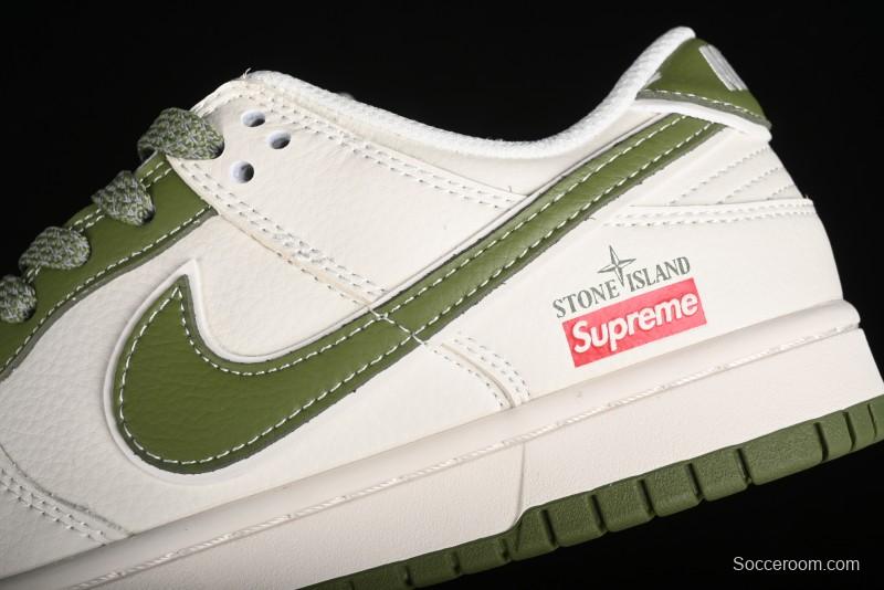 Nike SB Dunk Low x Supreme Stone Island Collaboration Beige Green Starry Sky Anniversary High-End Custom Low-Top Casual Skate Shoes - BB9866-004
