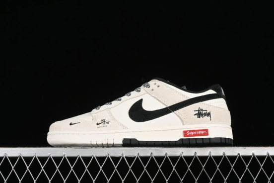 Nike SB Dunk Low x Supreme x Stussy Triple Collaboration Off-White Black Swoosh Anniversary High-End Custom Low-Top Casual Skate Shoes - SJ2068-270