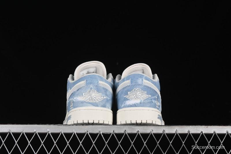 Nike Air Jordan 1 Low MLB Collaboration Retro Blue Denim Custom Basketball Shoes - DC2024-027