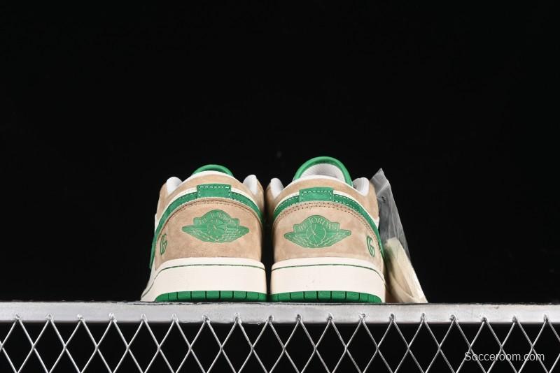 Nike Air Jordan 1 Low AJ1 Gucci Collaboration - Vintage Basketball Shoes in Sheepskin Green - WG8850-014