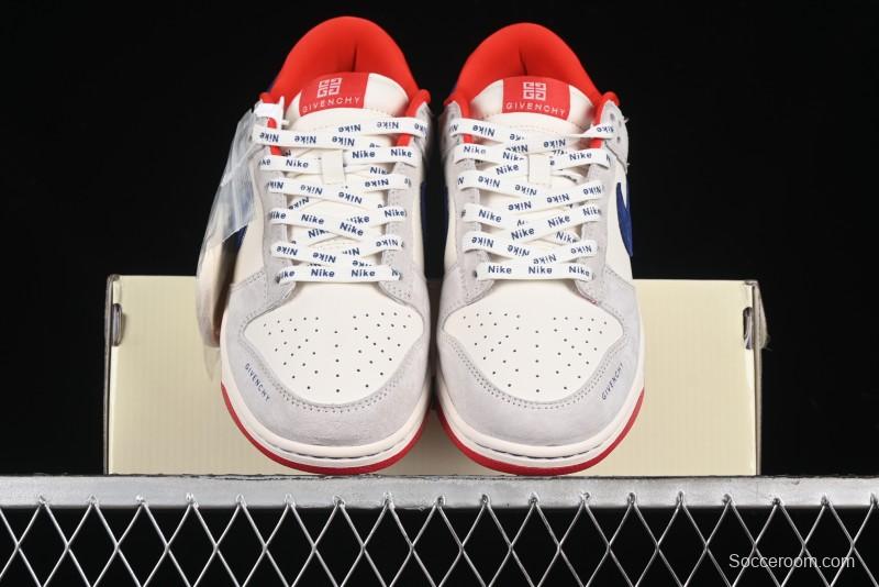 Nike SB Dunk Low Givenchy Collaboration - Gray Blue Red Double Swoosh Anniversary High-End Custom Low-Top Casual Sneakers - CF3688-033