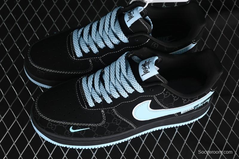 Nike Air Force 1 '07 Low Stussy Collaboration - Black Tiffany Low-Top Casual Sneakers - KK1988-008