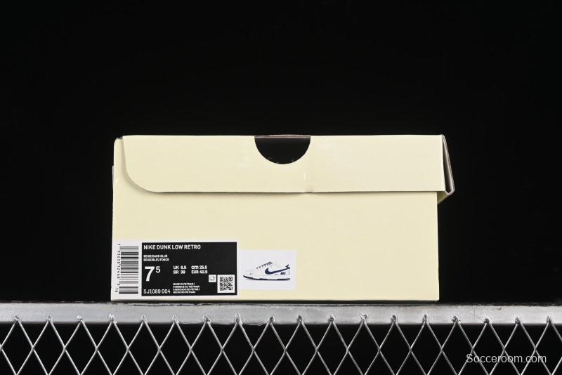 Nike SB Dunk Low Anniversary Premium Custom Low-Top Casual Skate Shoes in Off-White with Navy Blue Swoosh - SJ1089-004