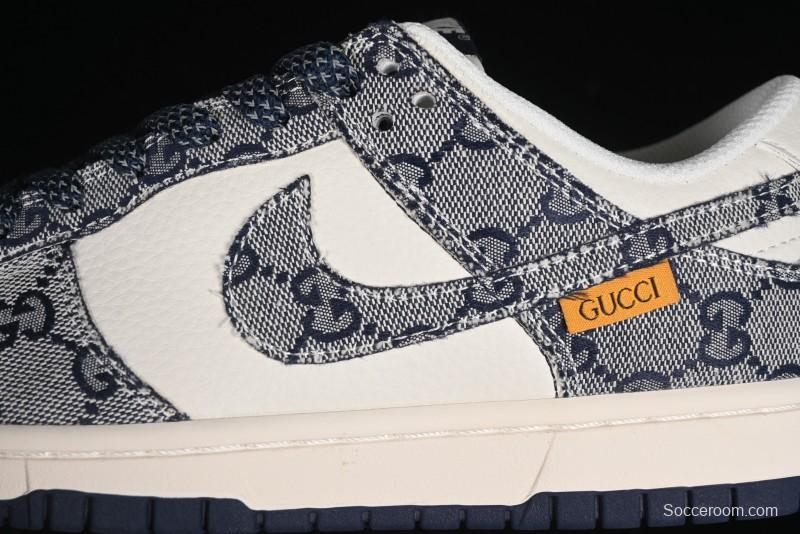 Nike SB Dunk Low Gucci Collaboration - Dark Blue Anniversary High-End Custom Low-Top Casual Skate Shoes - BB9676-313
