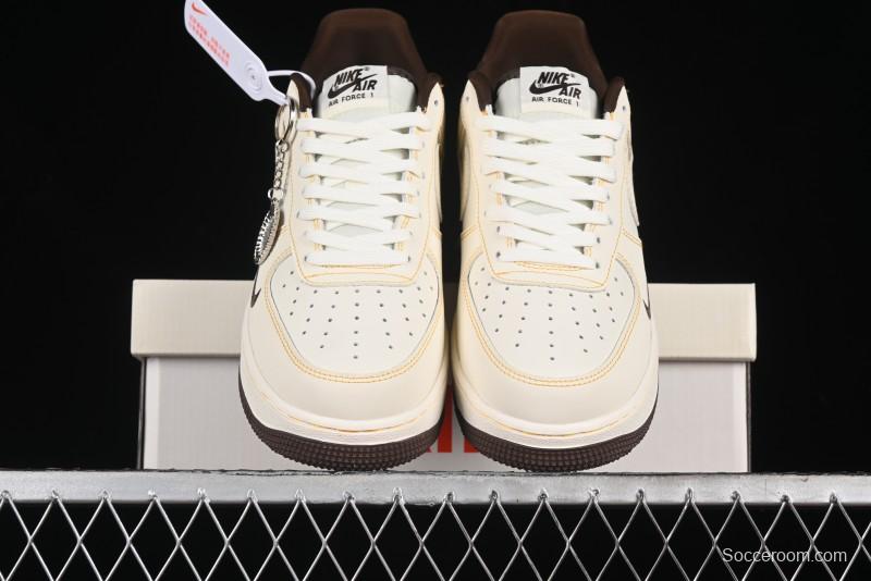 Nike Air Force 1 '07 Low UN Collaboration Casual Sneakers in Off-White with Yellow Stitch - KK3333-002