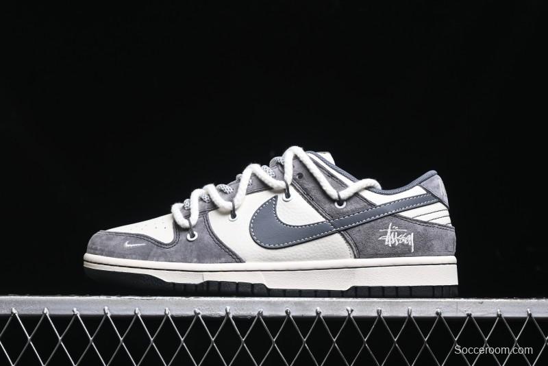 Nike SB Dunk Low Stussy Collaboration - Lace-Up Beige Grey Hook Anniversary High-End Custom Low-Top Casual Skate Shoes - YX5066-206