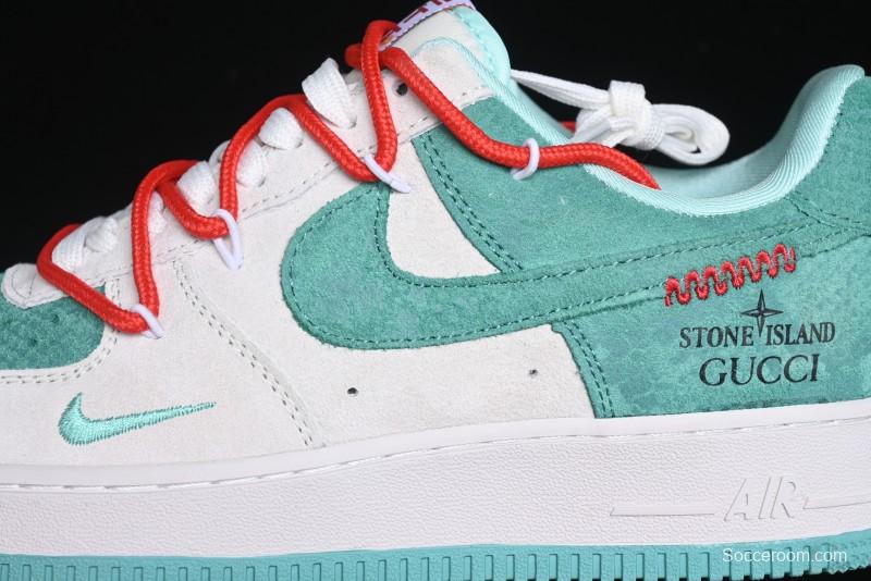Nike Air Force 1 '07 Low Gucci Stone Island Collaboration - Grey Green Pigskin Lace-Up Casual Sneakers - DF0188-010