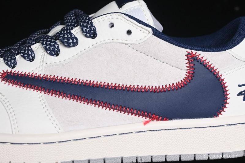 Nike Travis Scott x Fragment Design x Air Jordan 1 Low OG SP AJ1 Sneakers with Reverse Swoosh - SJ2068-134