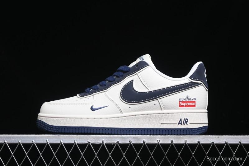 Nike Air Force 1 '07 Low Stone Island x Supreme Collaboration - Navy Blue & Off-White Low-Top Casual Sneakers - BB1616-302