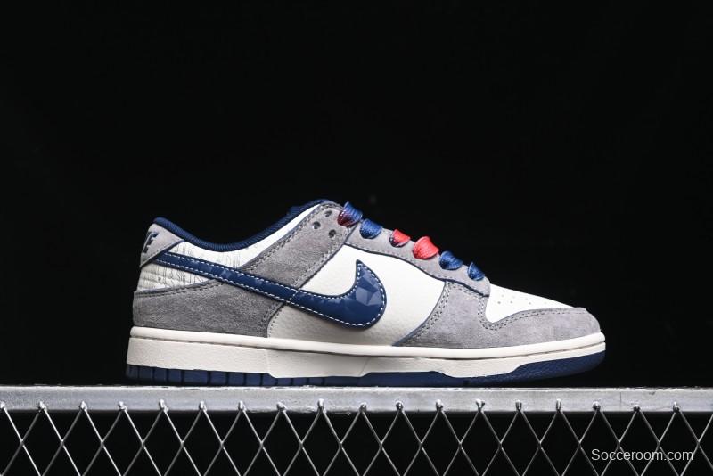Nike SB Dunk Low Supreme Collaboration - Grey White Dark Blue Swoosh Anniversary High-End Custom Low-Top Casual Skate Shoes - DM6868-005