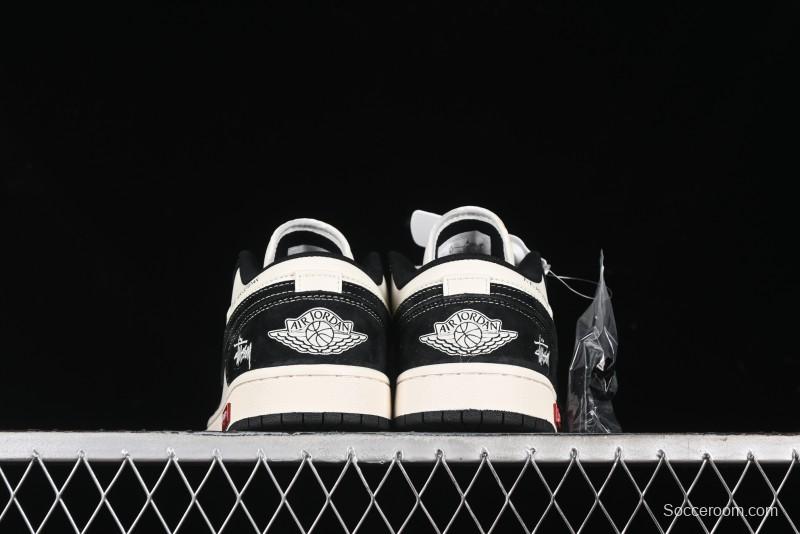 Nike Air Jordan 1 Low AJ1 Stussy Collaboration - Black White Red Label Retro Basketball Shoes - SJ9950-033