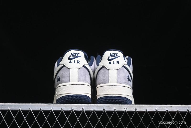 Nike Air Force 1 '07 Low Stussy Collaboration - Grey White with Blue Outsole Low-Top Casual Sneakers - SJ6698-006