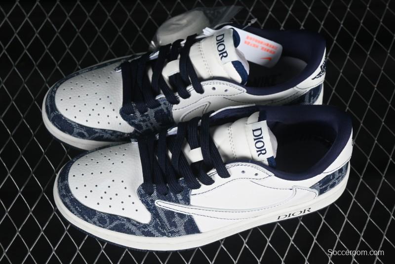 Nike Travis Scott x Fragment Design x Jordan Air Jordan 1 Low OG SP AJ1 Low Top Casual Sneakers in Dior Denim Blue - CH6336-017