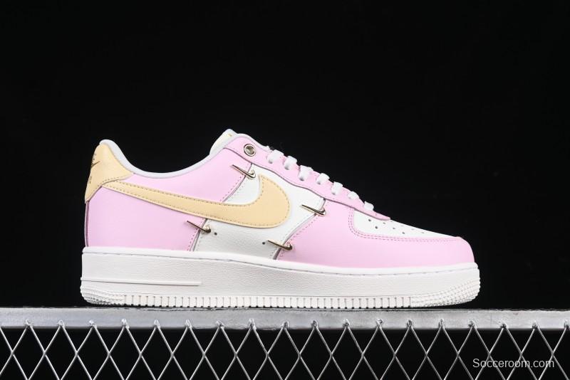 Nike Air Force 1 '07 Low White Pink Swoosh Casual Sneakers - IB2574-600