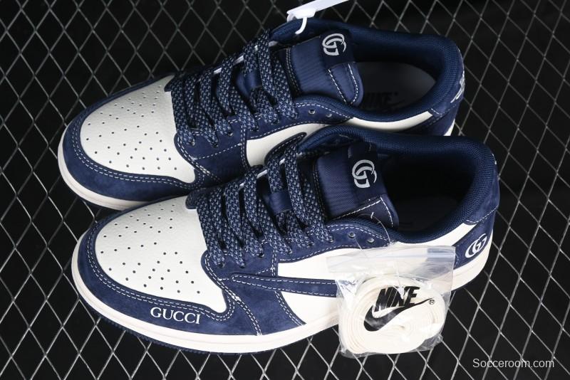 Nike Travis Scott x Fragment Design x Air Jordan 1 Low OG SP AJ1 Collaboration Sneakers - Prussian Blue - XS3086-006