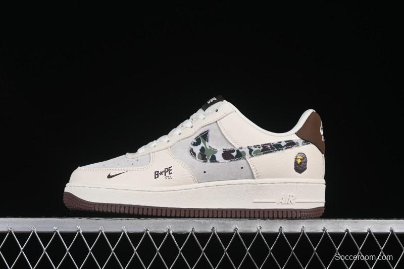 Nike Air Force 1 '07 Low Bape Camouflage Swoosh Beige Casual Sneakers - DF0188-030