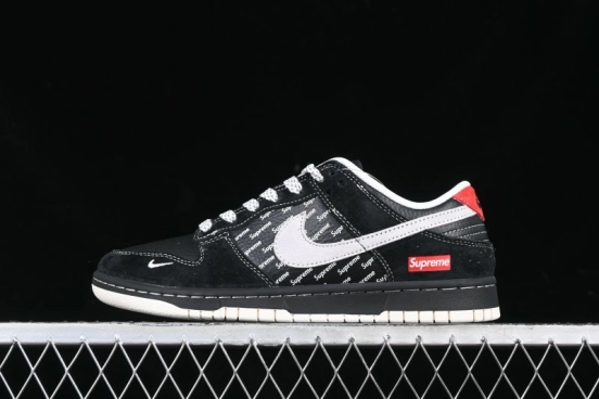 Nike SB Dunk Low Supreme Collaboration Black Grey Swoosh Anniversary Custom Low-Top Casual Skate Shoes - XS1086-011